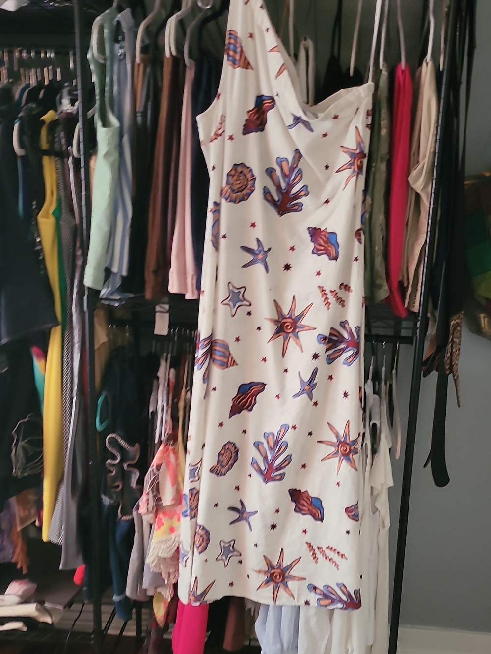 C&C California Cream Maxi Dress with Blue and Brown Seashell Print